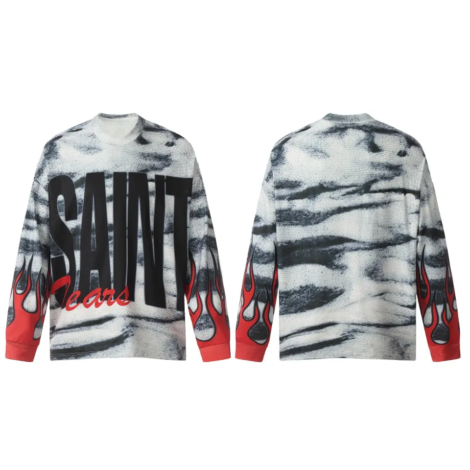 Saint michael tears all-over printed long-sleeved vintage autumn and winter T-shirt Style number: 102 Size: M L XL Wholesale price: 136 Color: Picture color